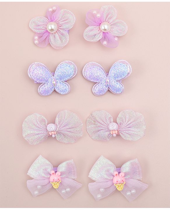 Babyhug Bow, Butterfly and Floral Applique Hair Clips Pack of 8 - Blue