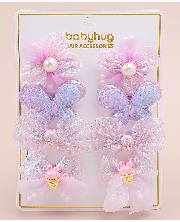 Babyhug Bow, Butterfly and Floral Applique Hair Clips Pack of 8 - Blue