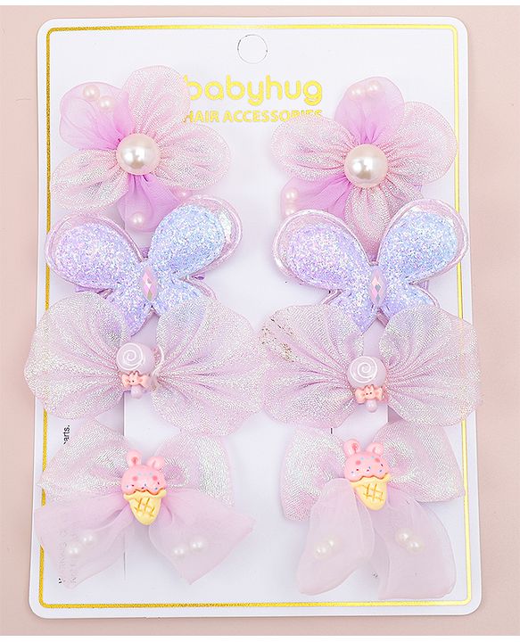 Babyhug Bow, Butterfly and Floral Applique Hair Clips Pack of 8 - Blue