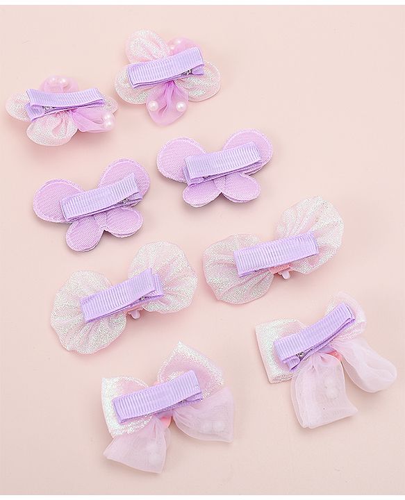 Babyhug Bow, Butterfly and Floral Applique Hair Clips Pack of 8 - Blue
