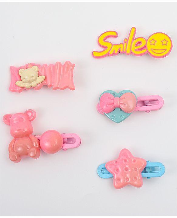 Babyhug Hair Pins And Clips   With Animals And Hearts Applique Free Size Pack of 5 - Purple