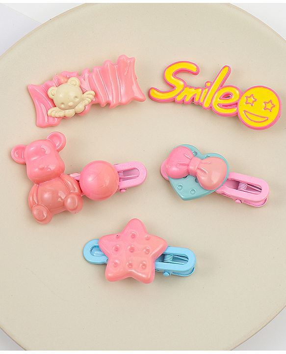 Babyhug Hair Pins And Clips   With Animals And Hearts Applique Free Size Pack of 5 - Purple