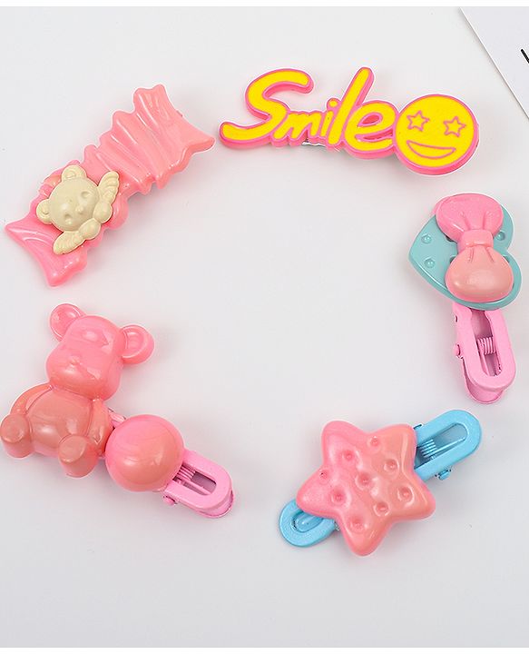 Babyhug Hair Pins And Clips   With Animals And Hearts Applique Free Size Pack of 5 - Purple