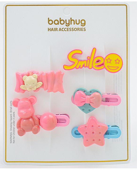Babyhug Hair Pins And Clips   With Animals And Hearts Applique Free Size Pack of 5 - Purple