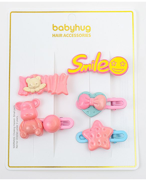 Babyhug Hair Pins And Clips   With Animals And Hearts Applique Free Size Pack of 5 - Purple