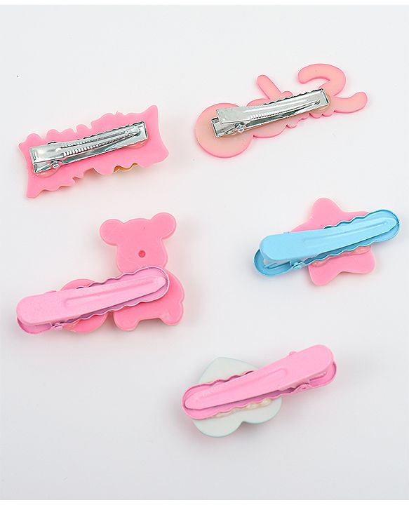 Babyhug Hair Pins And Clips   With Animals And Hearts Applique Free Size Pack of 5 - Purple