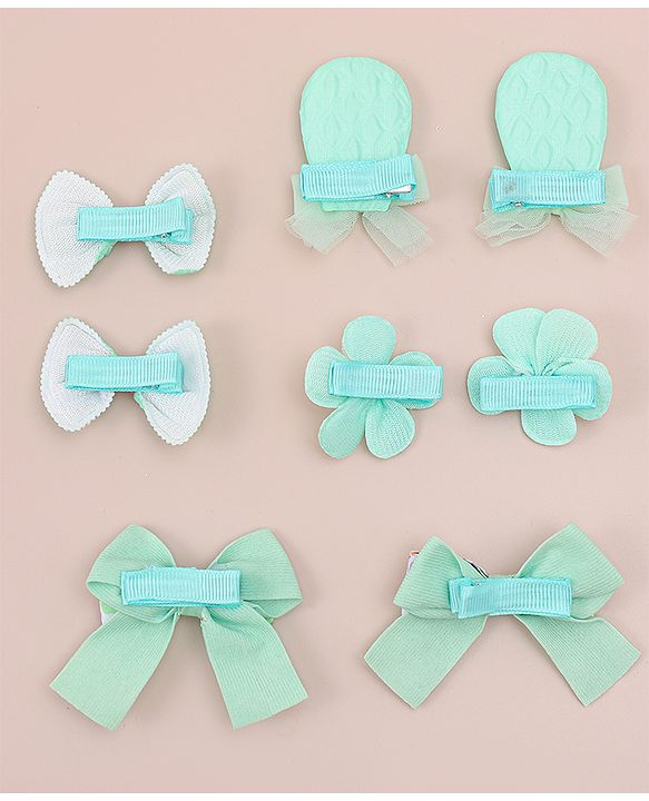 Babyhug Bow and Floral Applique Hair Clips Pack of 4 - Green