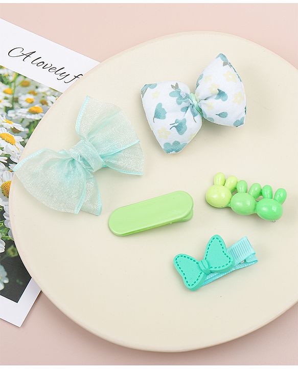Babyhug Bow Hair Clips Pack of 5 - Green