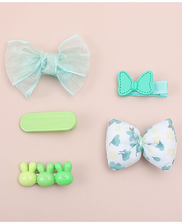 Babyhug Bow Hair Clips Pack of 5 - Green