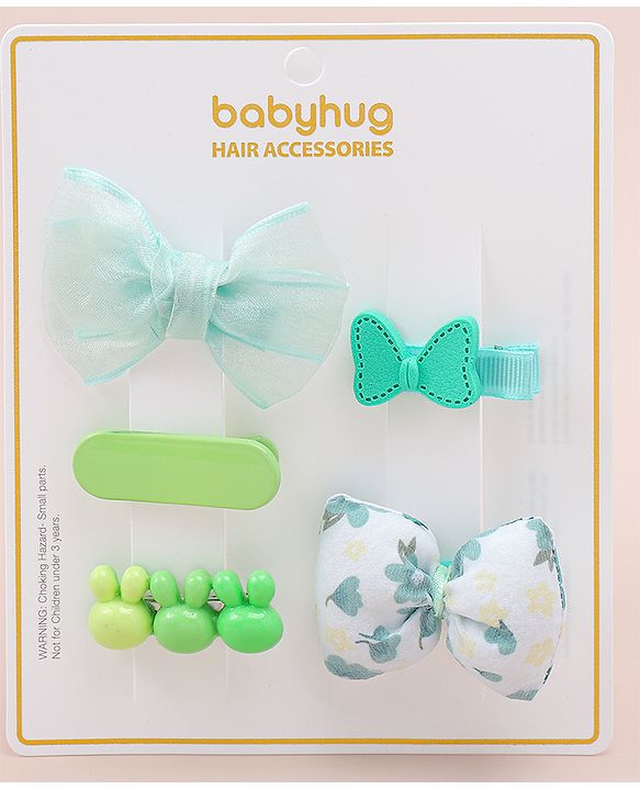Babyhug Bow Hair Clips Pack of 5 - Green