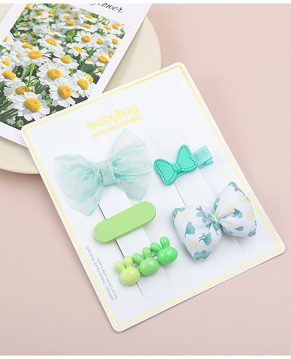 Babyhug Bow Hair Clips Pack of 5 - Green