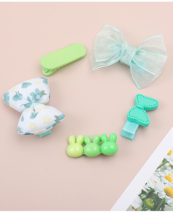 Babyhug Bow Hair Clips Pack of 5 - Green