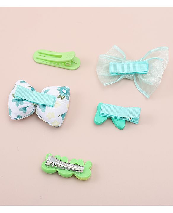 Babyhug Bow Hair Clips Pack of 5 - Green