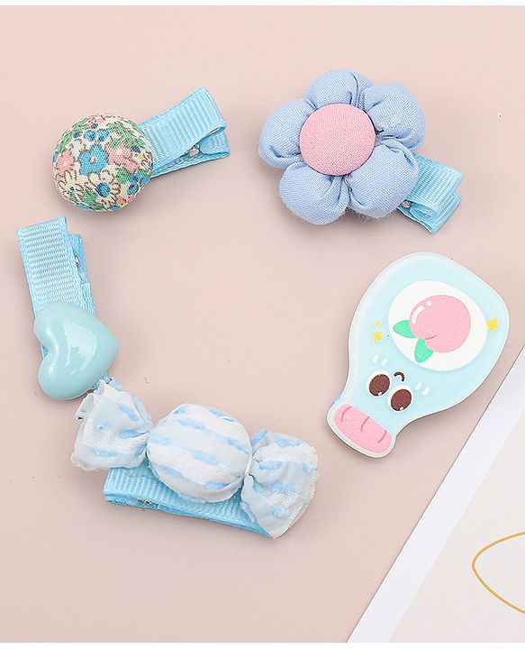 Babyhug Heart, Floral and Candy Applique Hair Clips Pack of 5 - Blue