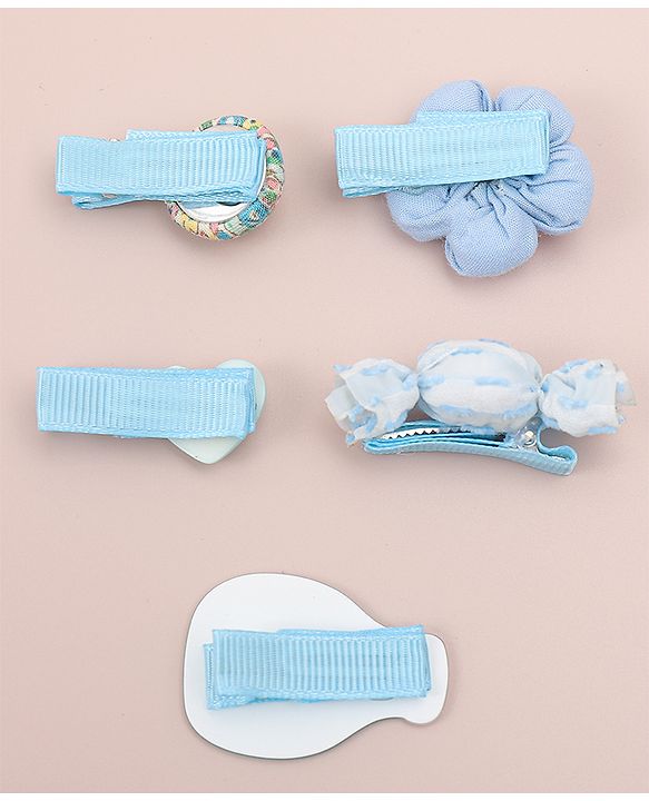 Babyhug Heart, Floral and Candy Applique Hair Clips Pack of 5 - Blue
