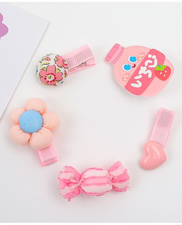 Babyhug Heart, Floral and Candy Applique Hair Clips Pack of 5 - Blue