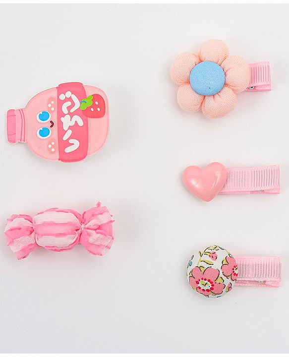 Babyhug Heart, Floral and Candy Applique Hair Clips Pack of 5 - Blue