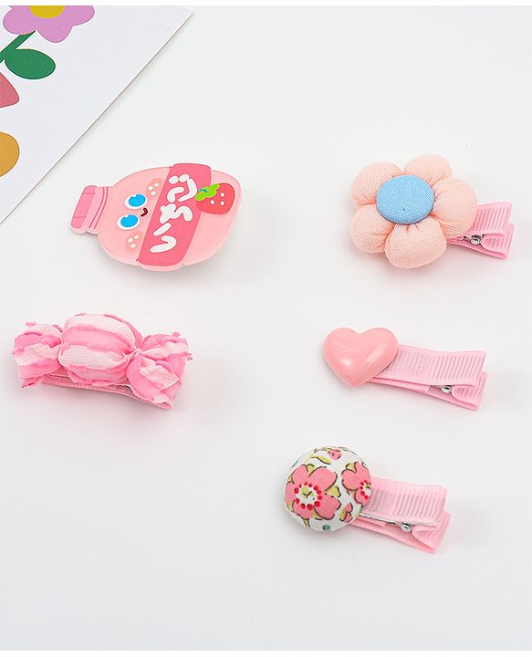Babyhug Heart, Floral and Candy Applique Hair Clips Pack of 5 - Blue