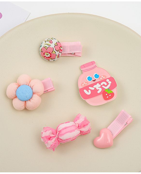 Babyhug Heart, Floral and Candy Applique Hair Clips Pack of 5 - Blue