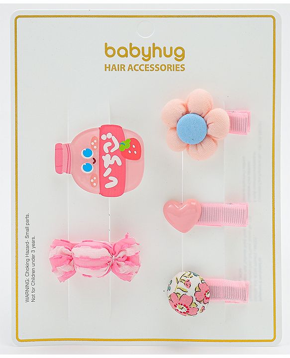 Babyhug Heart, Floral and Candy Applique Hair Clips Pack of 5 - Blue