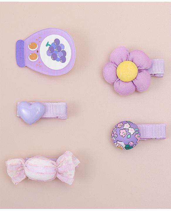 Babyhug Heart, Floral and Candy Applique Hair Clips Pack of 5 - Blue