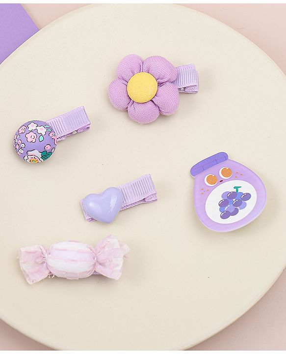 Babyhug Heart, Floral and Candy Applique Hair Clips Pack of 5 - Blue