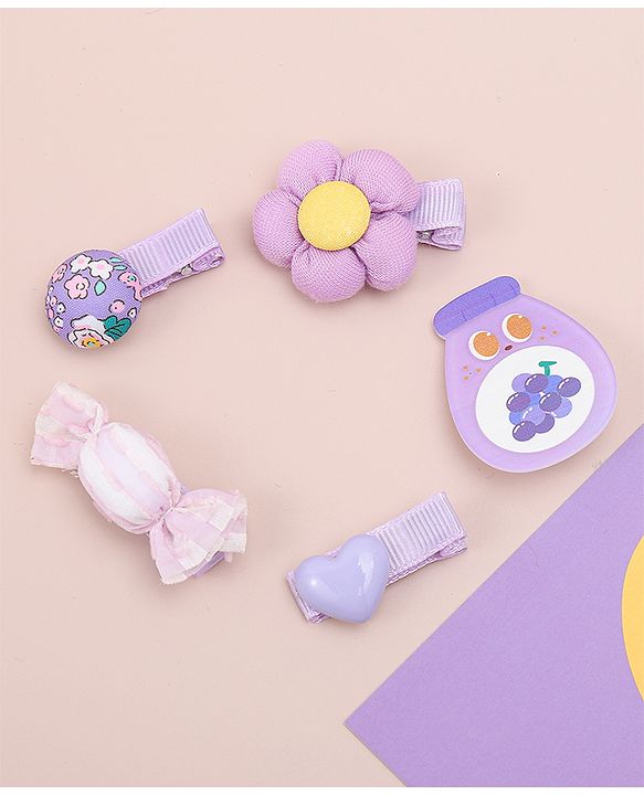 Babyhug Heart, Floral and Candy Applique Hair Clips Pack of 5 - Blue