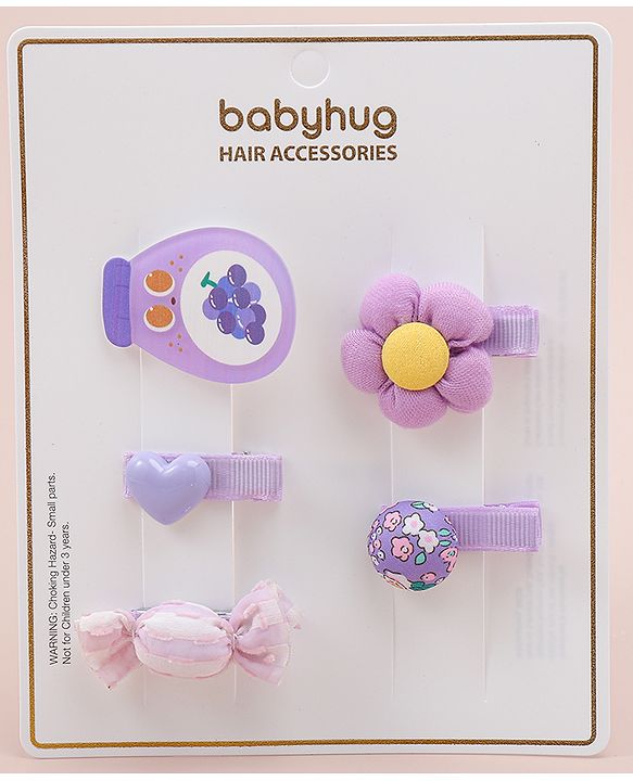 Babyhug Heart, Floral and Candy Applique Hair Clips Pack of 5 - Blue