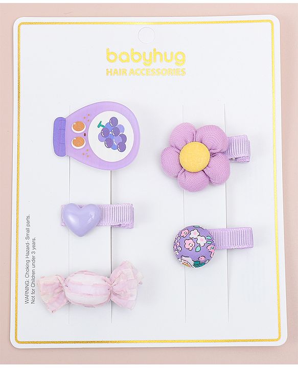 Babyhug Heart, Floral and Candy Applique Hair Clips Pack of 5 - Blue