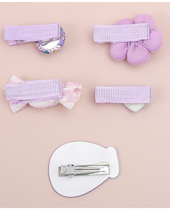 Babyhug Heart, Floral and Candy Applique Hair Clips Pack of 5 - Blue