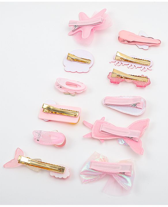 Babyhug Hair Pins And Clips With Character Prints And Floral Applique  Free Size Pack of 12 - Pink