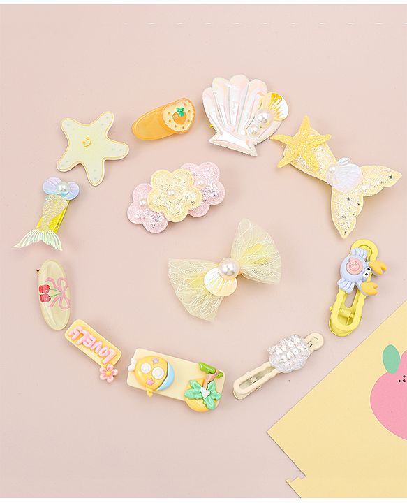 Babyhug Hair Pins And Clips With Character Prints And Floral Applique  Free Size Pack of 12 - Pink