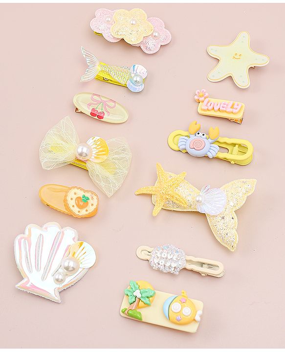 Babyhug Hair Pins And Clips With Character Prints And Floral Applique  Free Size Pack of 12 - Pink