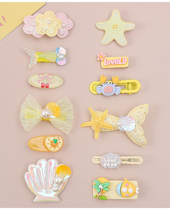 Babyhug Hair Pins And Clips With Character Prints And Floral Applique  Free Size Pack of 12 - Pink