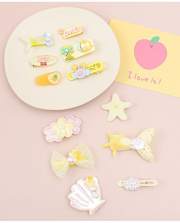 Babyhug Hair Pins And Clips With Character Prints And Floral Applique  Free Size Pack of 12 - Pink