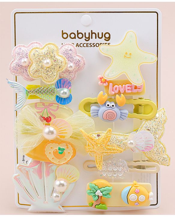 Babyhug Hair Pins And Clips With Character Prints And Floral Applique  Free Size Pack of 12 - Pink