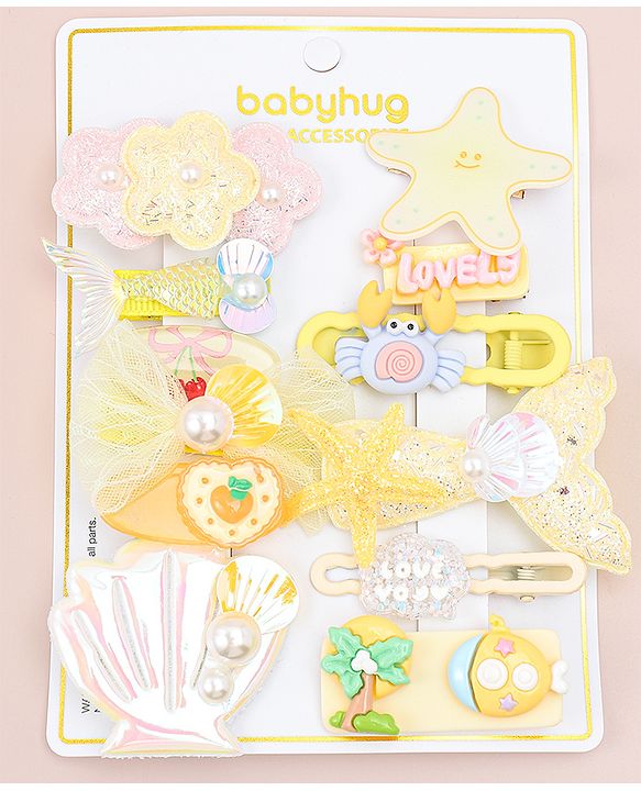 Babyhug Hair Pins And Clips With Character Prints And Floral Applique  Free Size Pack of 12 - Pink