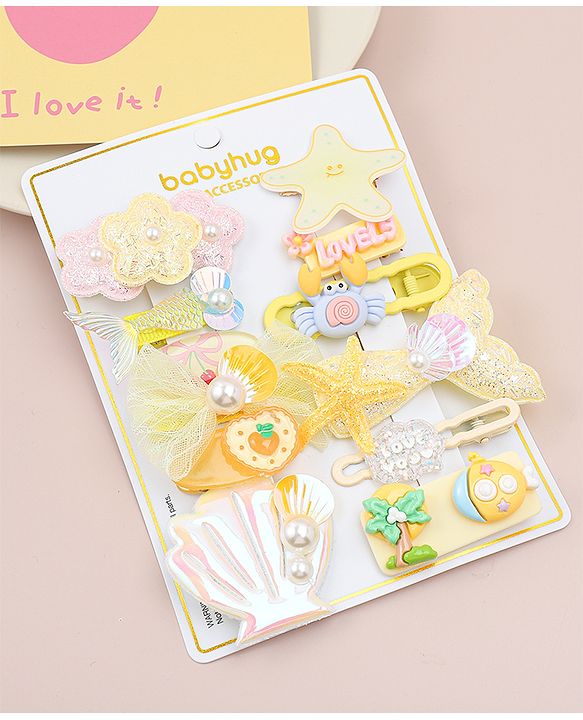 Babyhug Hair Pins And Clips With Character Prints And Floral Applique  Free Size Pack of 12 - Pink