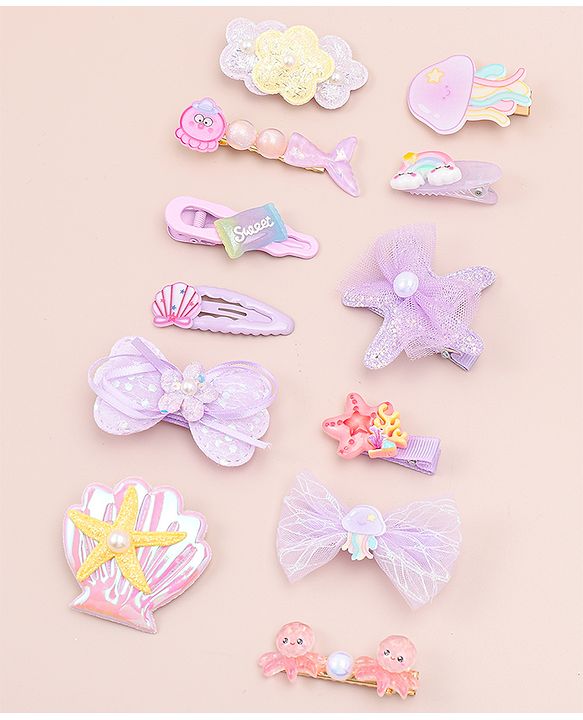 Babyhug Hair Pins And Clips  Free Size Pack of 12 - Purple