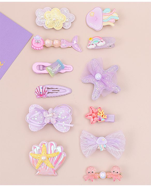 Babyhug Hair Pins And Clips  Free Size Pack of 12 - Purple