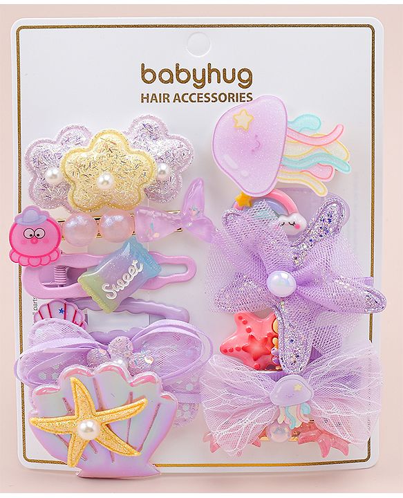 Babyhug Hair Pins And Clips  Free Size Pack of 12 - Purple