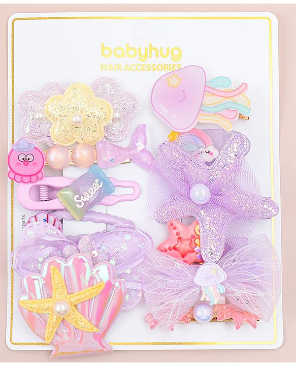 Babyhug Hair Pins And Clips  Free Size Pack of 12 - Purple