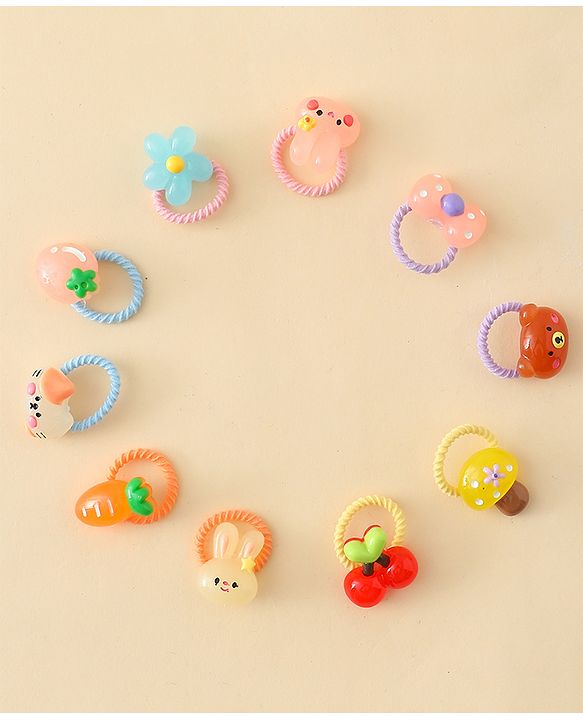 Babyhug Hair Rubber Bands with Animal Applique Pack of 5 Free Size - Multicolor