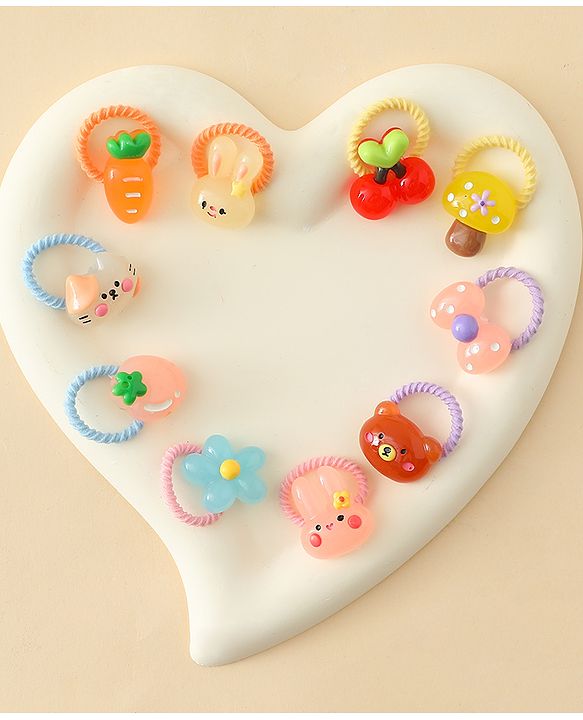 Babyhug Hair Rubber Bands with Animal Applique Pack of 5 Free Size - Multicolor
