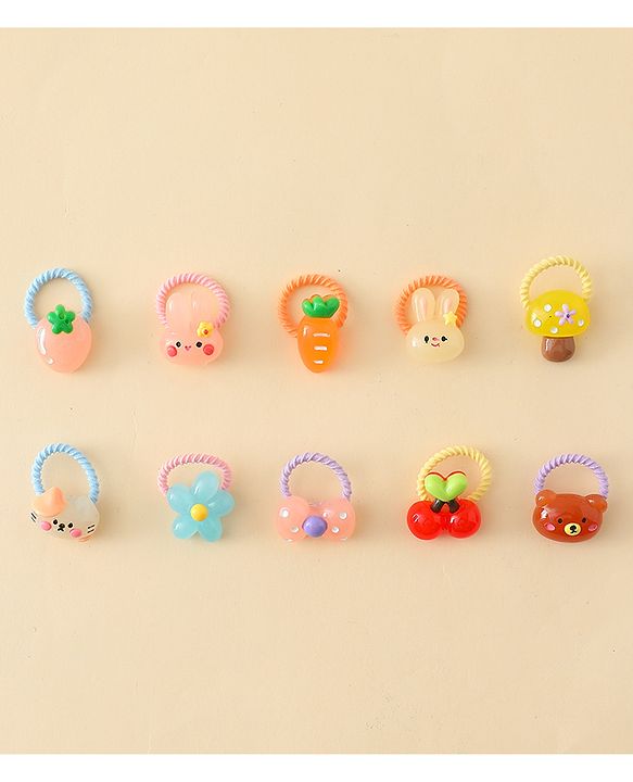 Babyhug Hair Rubber Bands with Animal Applique Pack of 5 Free Size - Multicolor