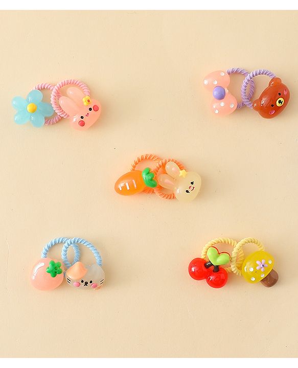 Babyhug Hair Rubber Bands with Animal Applique Pack of 5 Free Size - Multicolor