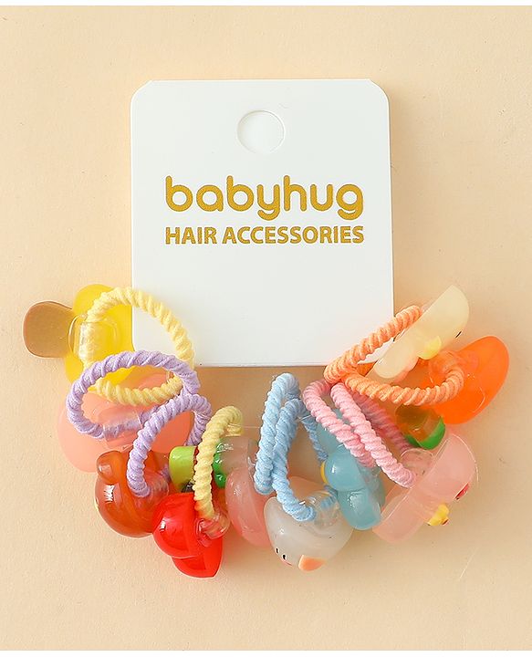 Babyhug Hair Rubber Bands with Animal Applique Pack of 5 Free Size - Multicolor