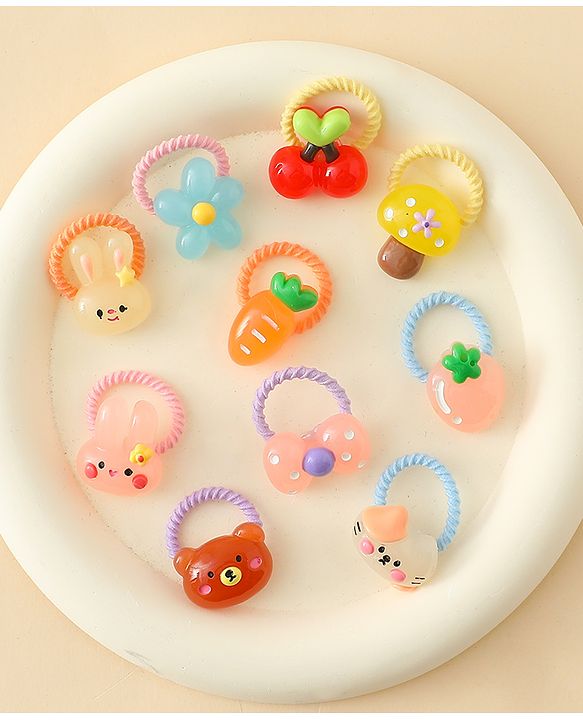 Babyhug Hair Rubber Bands with Animal Applique Pack of 5 Free Size - Multicolor