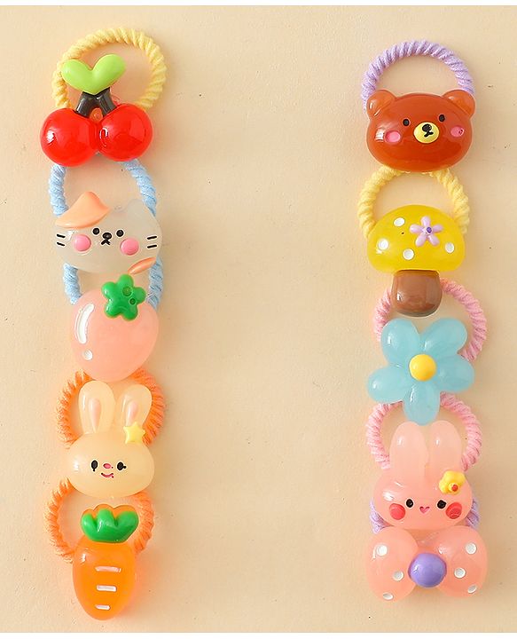Babyhug Hair Rubber Bands with Animal Applique Pack of 5 Free Size - Multicolor