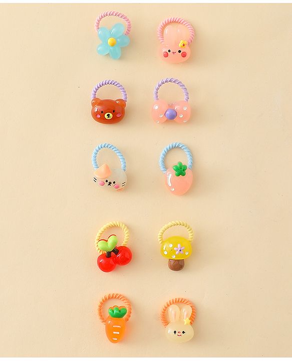 Babyhug Hair Rubber Bands with Animal Applique Pack of 5 Free Size - Multicolor